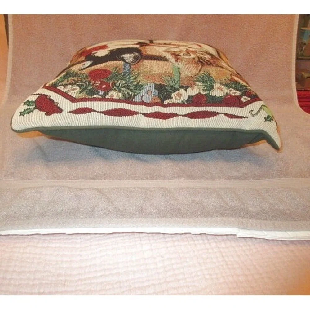 Vtg Cat Tapestry Throw Pillow 16